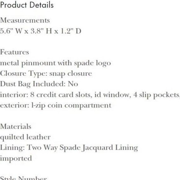 NEW Kate Spade Carey Quilted Medium Compact Bifold Wallet Parchment White - Picture 5 of 5